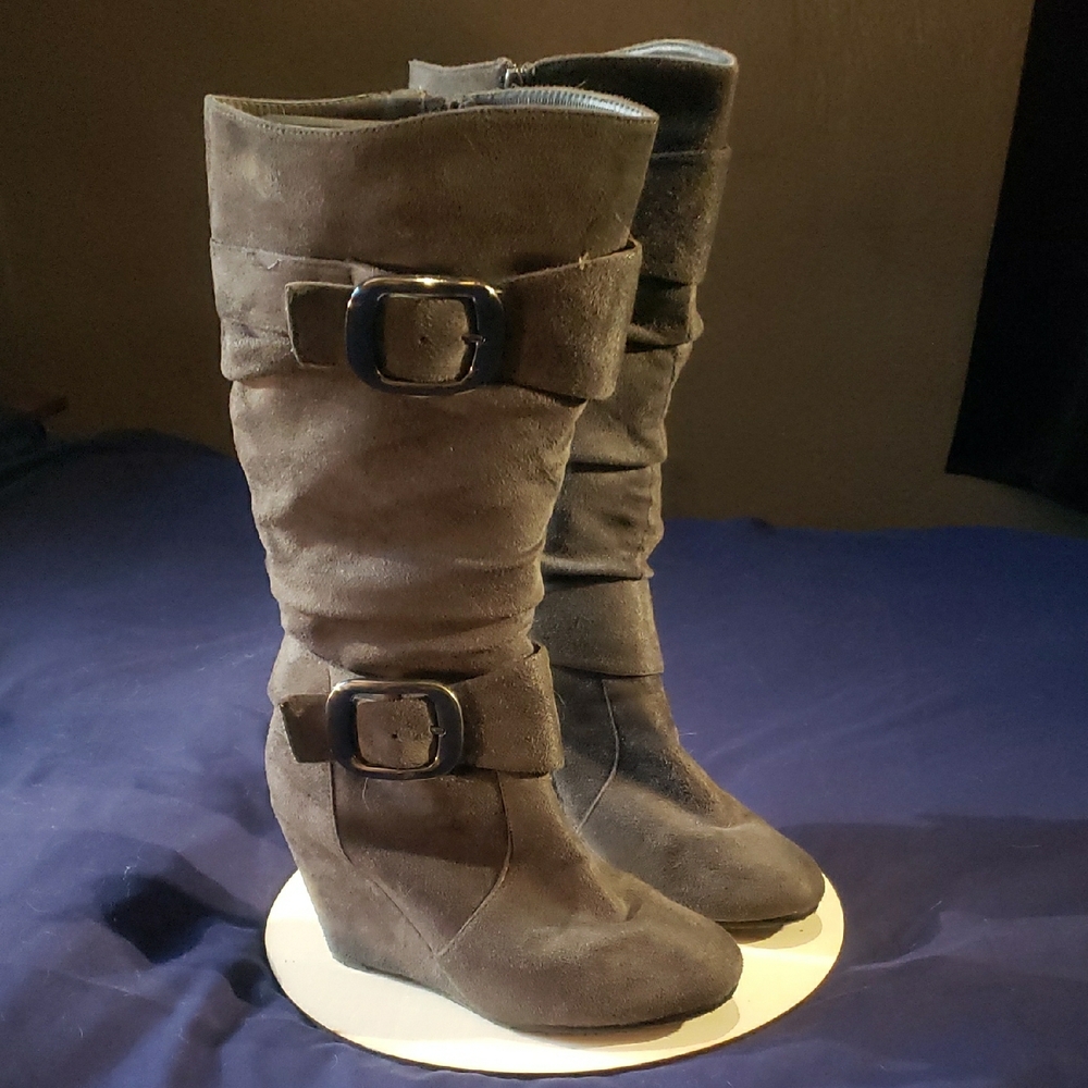 Anna Charcoal Heeled Boots with Double Buckle